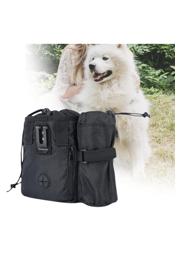 Pet Waist Bag Puppy Training Pouch Waist Belt Shoulder Strap Waterproof Drawstring Bag Fanny Pack for Outdoor Walking Hiking Black