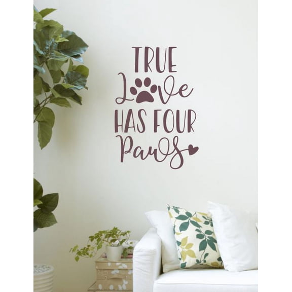 Pet Wall Decor Quotes True Love Has Four Paws Decal Stickers Vinyl Art 23x16-Inch Eggplant