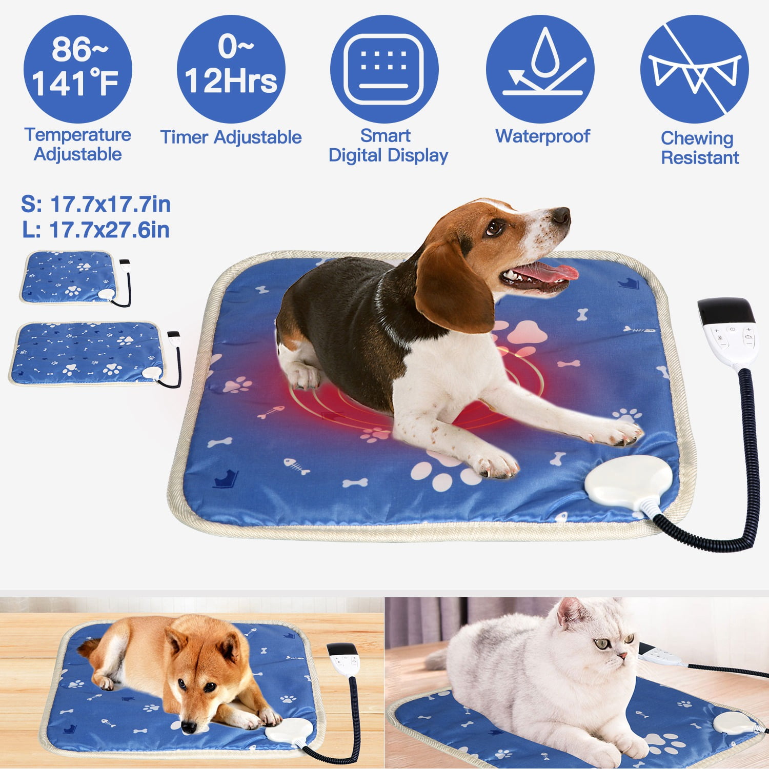 Pet Warm Heated Pad, Puppy Dog Cats Electric Waterproof Bed Mat Heater