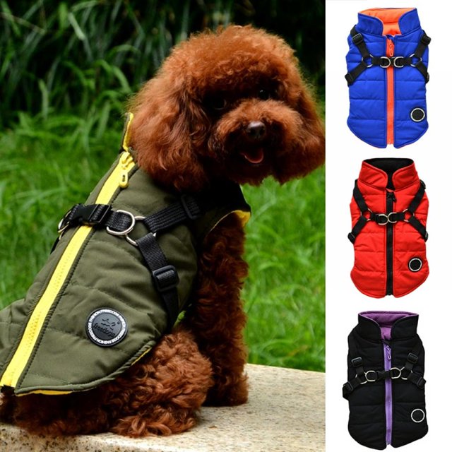 Pet Warm Jacket Small Dog Vest Harness Puppy Winter 2 in 1 Outfit Cold