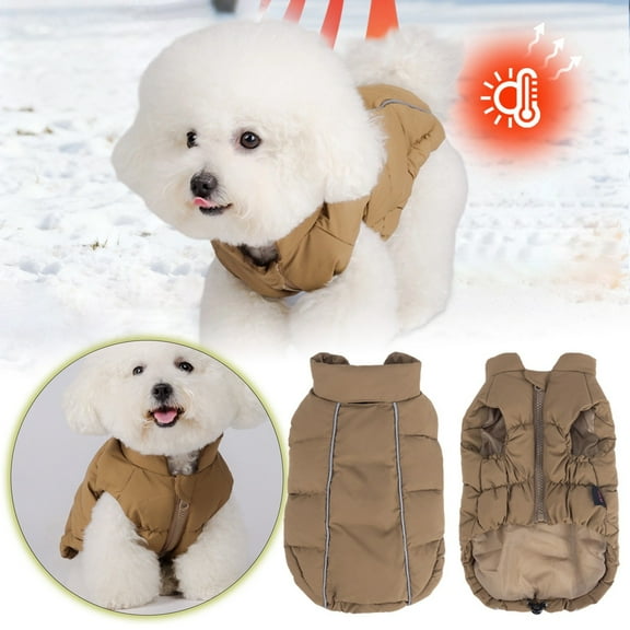 Pet Warm Jacket Waterproof Windproof Dog Coat, Reflective Adjustable Pet Vest Winter Clothes with D-Ring for Small to Large Dogs (Brown)