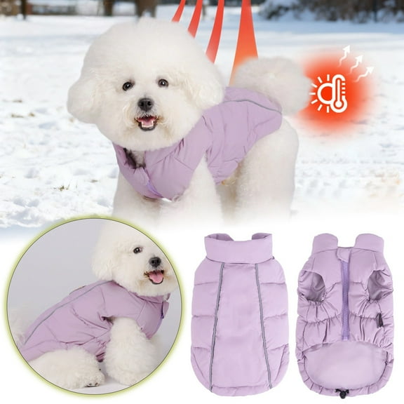 Pet Warm Jacket Waterproof Windproof Dog Coat, Reflective Adjustable Pet Vest Winter Clothes with D-Ring for Small to Large Dogs (Purple)