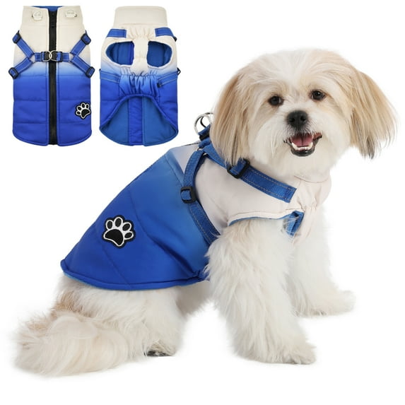 Pet Warm Jacket,Winter Waterproof Dog Coat with Zipper, Dog Vest Harness for Small Medium Dogs,Blue,S