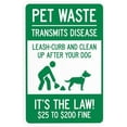 thumbnail image 1 of Pet Waste Leash-Curb and Clean Up After Your Dog It's the Law $25 To $200 Fine Warning Sign, Clean Up Dog Poop Metal Signs for Business Wall Caution Custom Decor 8 x 12 Inch, 1 of 4