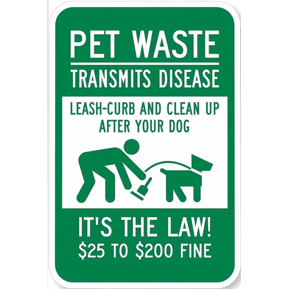 Pet Waste Transmits Disease Clean Up After Your Dog 25 to $200 Fine - 8"x12" Metal Poster, Pet Waste Safety Decor for Home Bar Kitchen Coffee Man Cave Garage