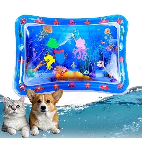 Pet Water Bed,Thickened Resistant Cat Scratch Dog Water Bed with Fish Play Mat,Pet Cool Toy in Summer, Water Sensory Playmat,Anti-Scratch Design Waterbed for Indoor Cat & Dog