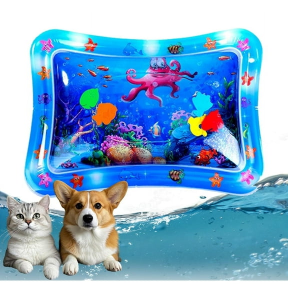 Pet Water Bed,Thickened Resistant Cat Scratch Dog Water Bed with Fish Play Mat,Pet Cool Toy in Summer, Water Sensory Playmat,Anti-Scratch Design Waterbed for Indoor Cat & Dog