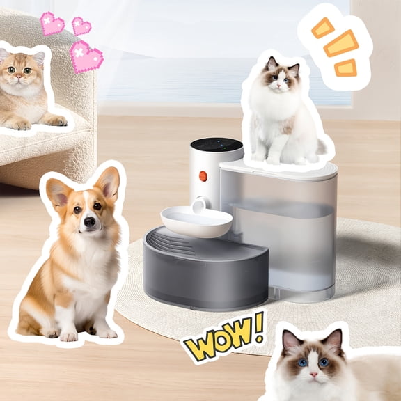 Pet Water Dispenser & Fountain for Cats & Dogs, Gravity Smart Feeder, Moving Water, Unplugged Automatic Feeder