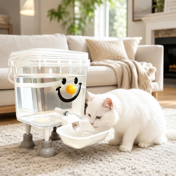 Pet Water Dispenser with Large Capacity, Cat Automatic Fountain 3L/5L Large Capacity No Electricity with Lid Anti-Backflow, Adjustable Flow Essential Travel Drink Bowl Dispenser for Pets
