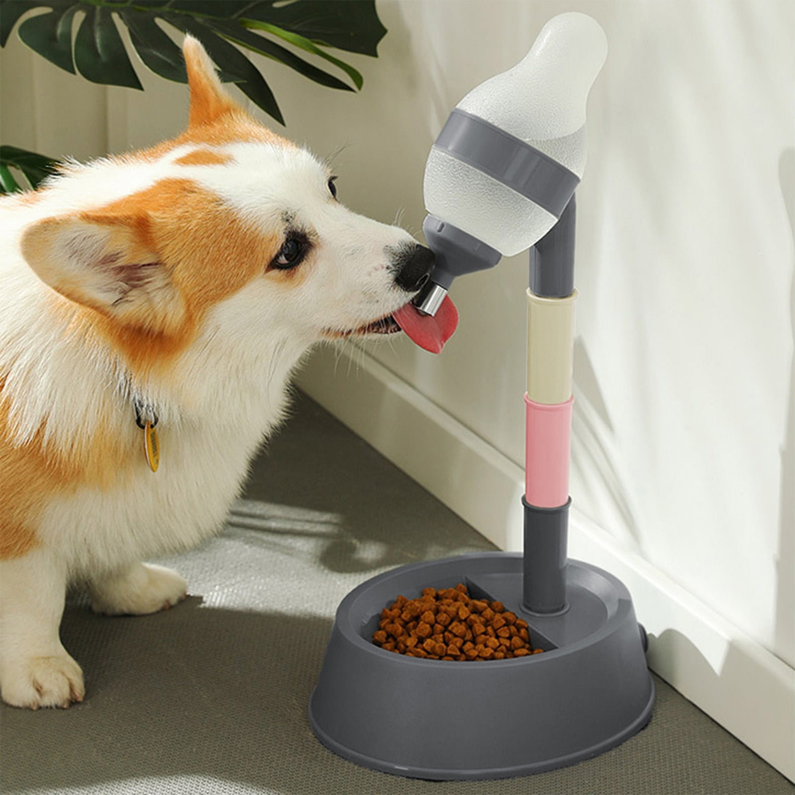 Pet Water Dispenser, No Spill Dog Water Bottle 650ml with Licking Ball, Portable Automatic Travel Bowl for Dogs and Cats, Gray
