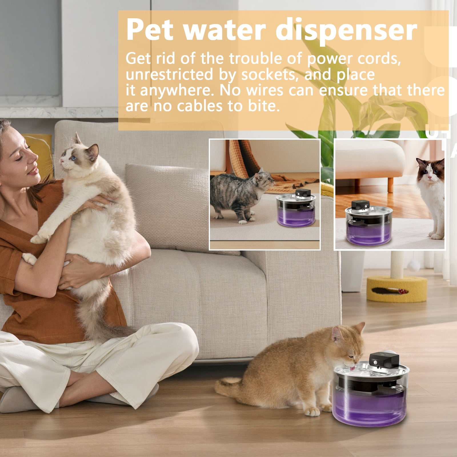Pet Water Dispenser, Stainless Steel Body With Uv Sterilization And Induction Wireless Technology, Automatic Circulation System For Pet Drinking And Daily Pet Hydration Needs