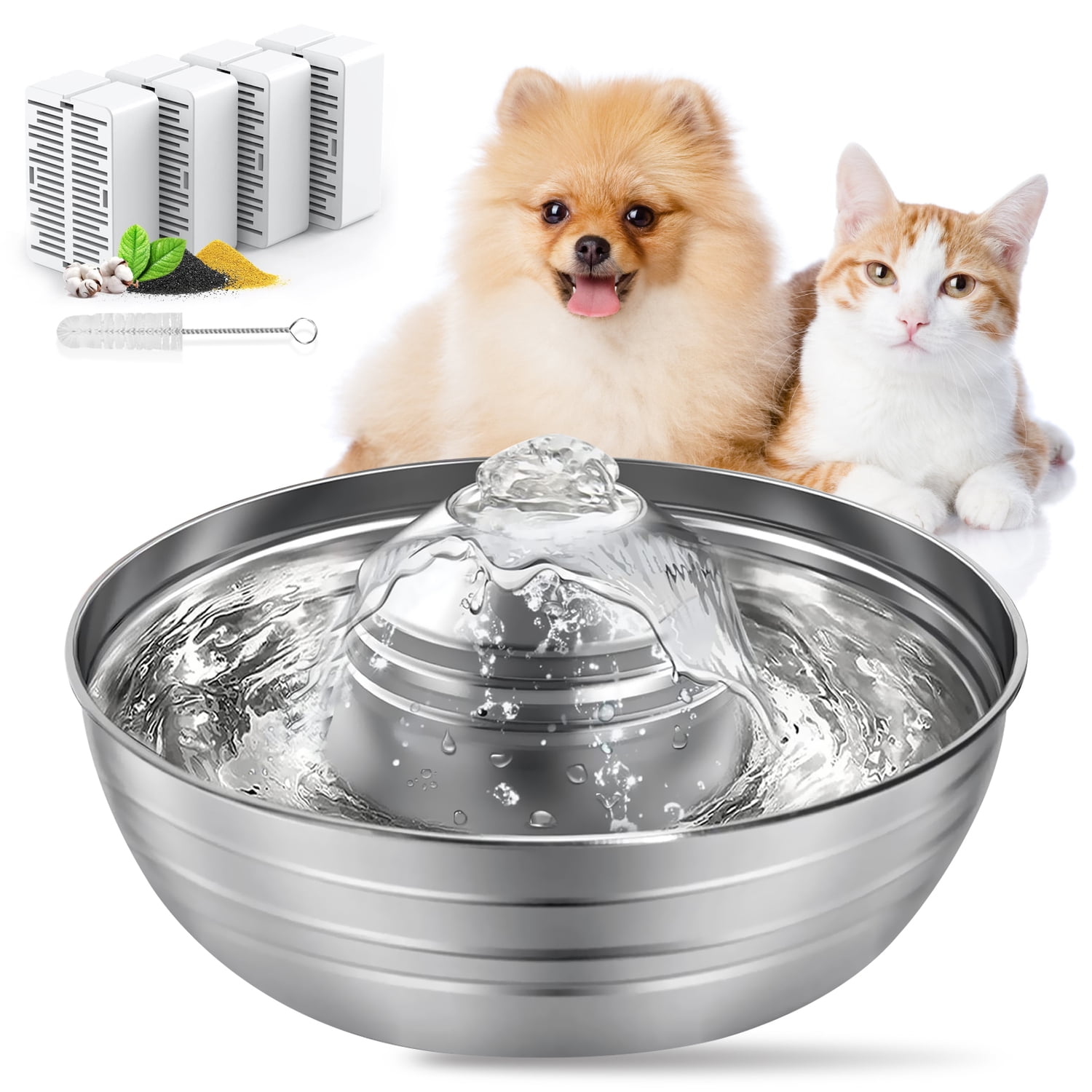 Pet Water Fountain, 2L/67oz Stainless Steel Automatic Water Fountain
