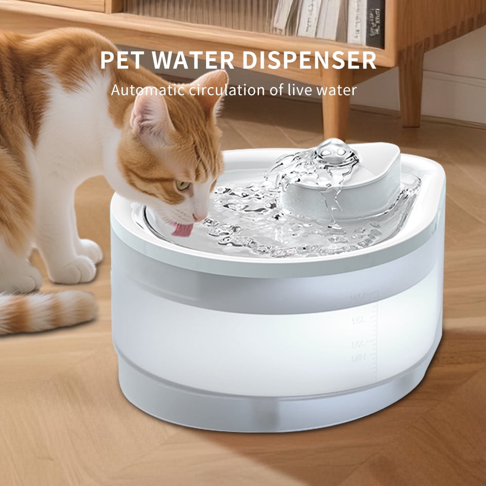 Pet Water Fountain, 2L Automatic Cat Water Fountain with Visible Water Level, Circulating Water Design, Quiet Operation, BPA-Free, White, for Cats and Small Dogs