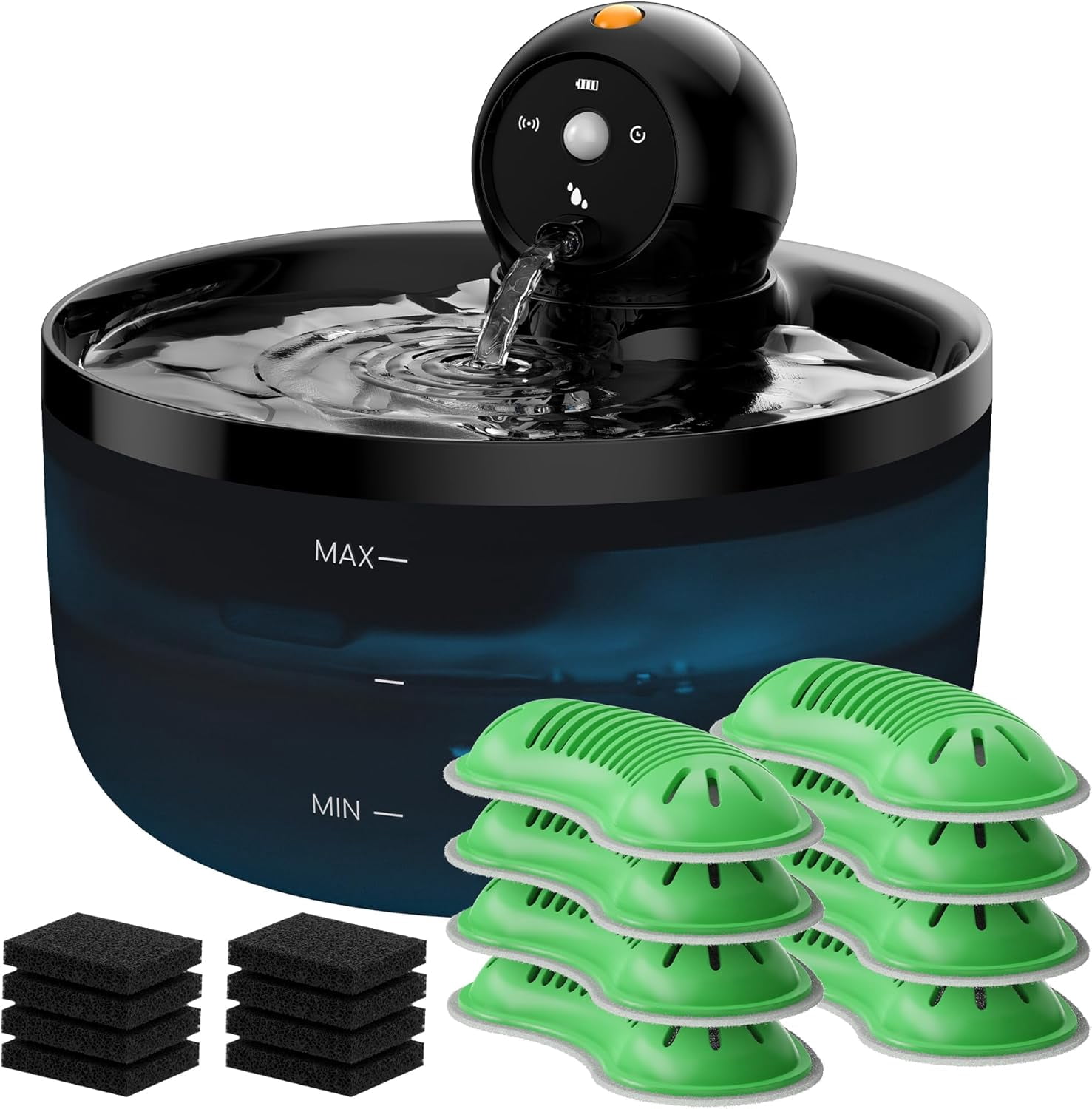 Pet Water Fountain Battery Operated: Cat Water Fountains with 8 Filters + 8 Sponges - 88oz/2.6L Noiseless Cats Waterer Bowl Dispenser - Kitten Drinking Fountains for Cats Indoor