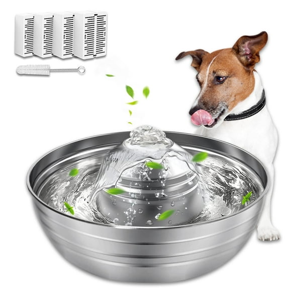 TiokMc 2L Stainless Steel Pet Water Fountain, 360° Cat and Dog Water Dispenser with 5 Replacement Filters, Silent Pump, Multi-Pet Drinking Bowl for Cats, Dogs, and Small Animal