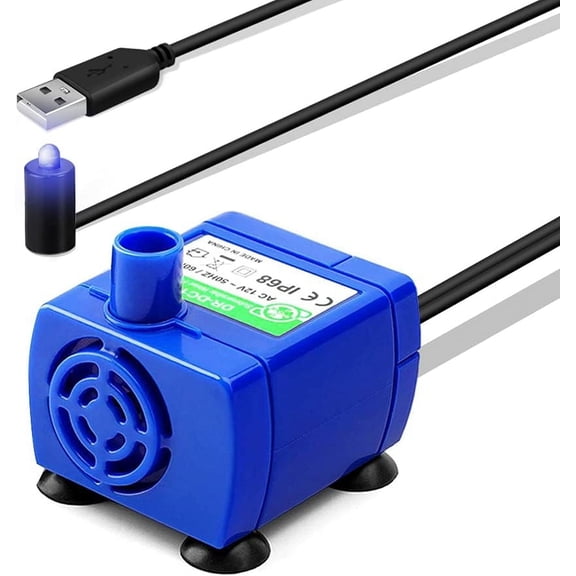 Pet Water Fountain Pump, Ultra Quiet Cat Water Dispenser Replacement with Low Consumption, Long Life Span for Clean Water Flow, IP68 Waterproof Cat Fountain Pump with USB Plug for