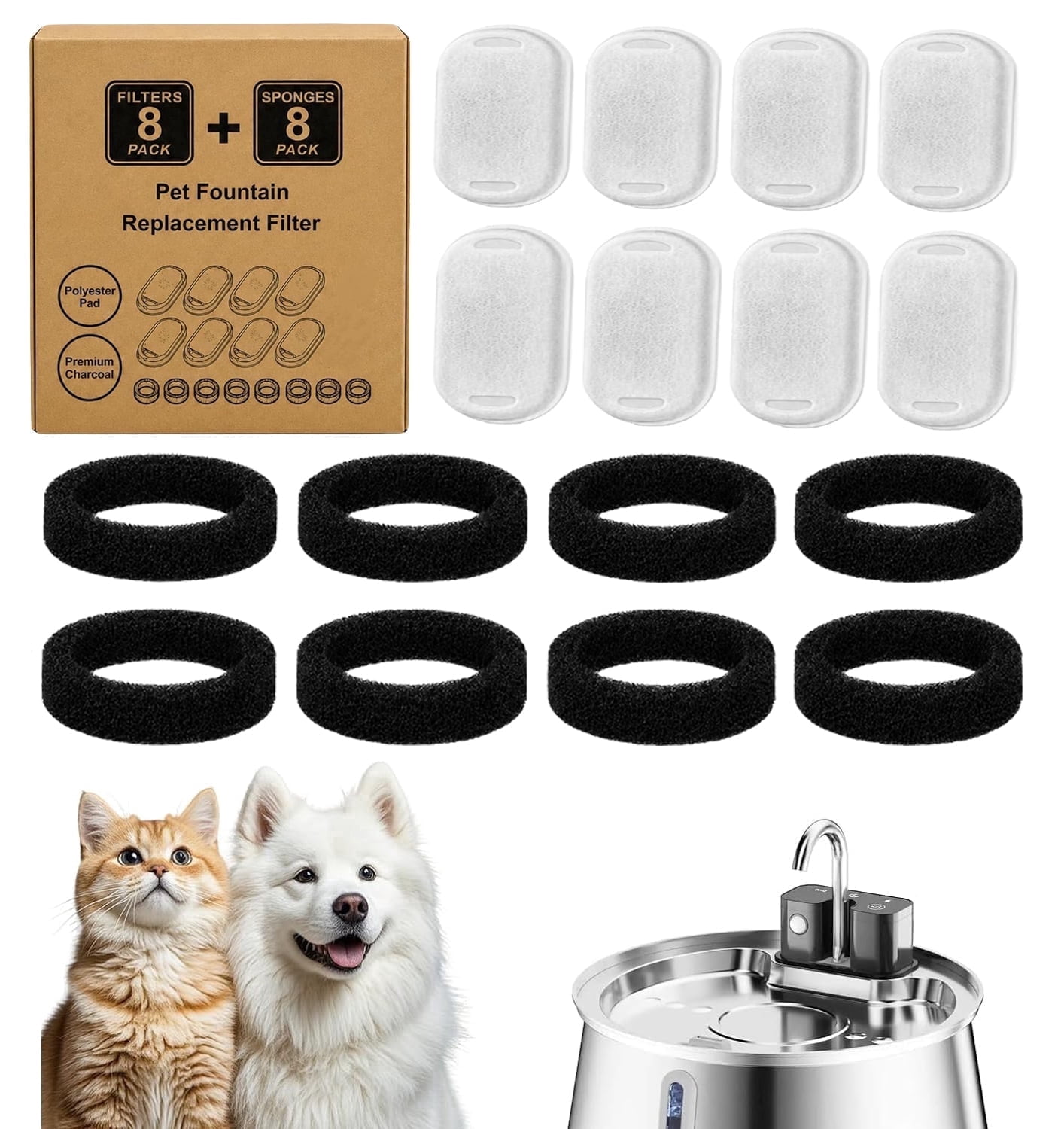 Dog Water Fountain Replacement Filters, Compatible with Selene Dog Water Fountain 3.2L Replacement Filte,8 Pack