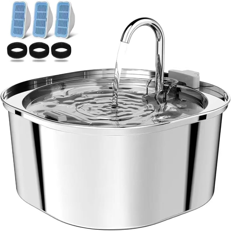 Pet Water Fountain Stainless Steel 3.2L Automatic Drinking Dispenser with Filters for Cats and Dogs