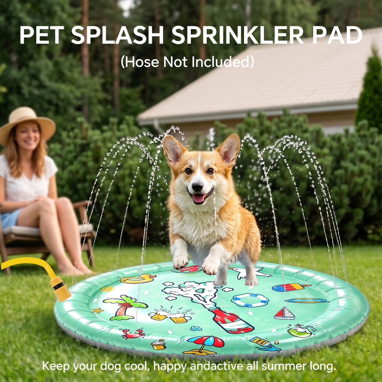 Pet Water Mat, 39.37" Summer Cool Water Sensory Play Mat, Thickened Inflatable Cooling Waterbed, Anti-Scratch Leak Proof Pad for Cats Dogs, Green