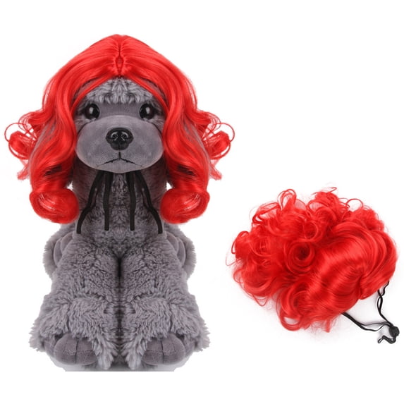 Pet Wig Costume for Cats and Dogs Funny Headpiece for Dress Up Photoshoot Party Decoration Silly Animal Hair Wig Silly Look, 10 Inch Red