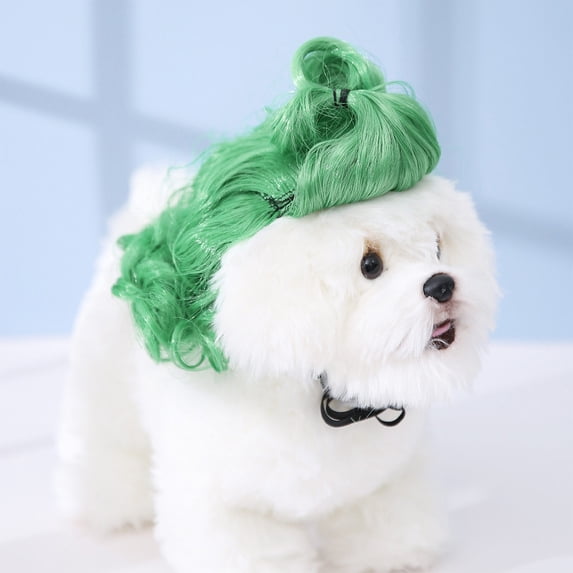 Pet Wig Costume for Cats and Dogs Funny Headpiece for Dress Up Photoshoot Party Decoration Silly Animal Hair Wig Silly Look, 12 Inch Green