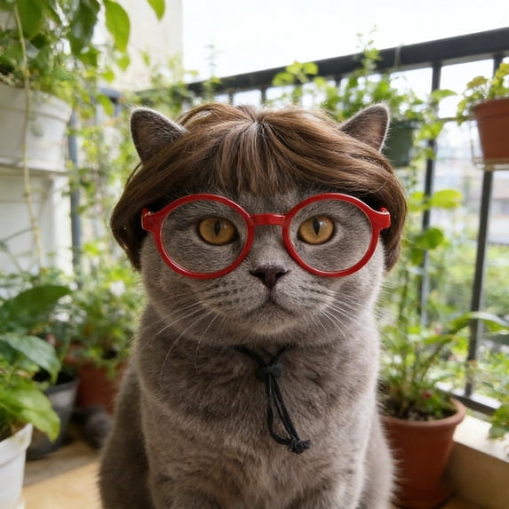 Pet Wig & Glasses Set Funny Cat Dog Dress Up Accessories Cute Pet Hair Headwear DIY Adjustable Pet Headgear for Birthday Parties Festivals Holiday Photo Props Puppy Kitten