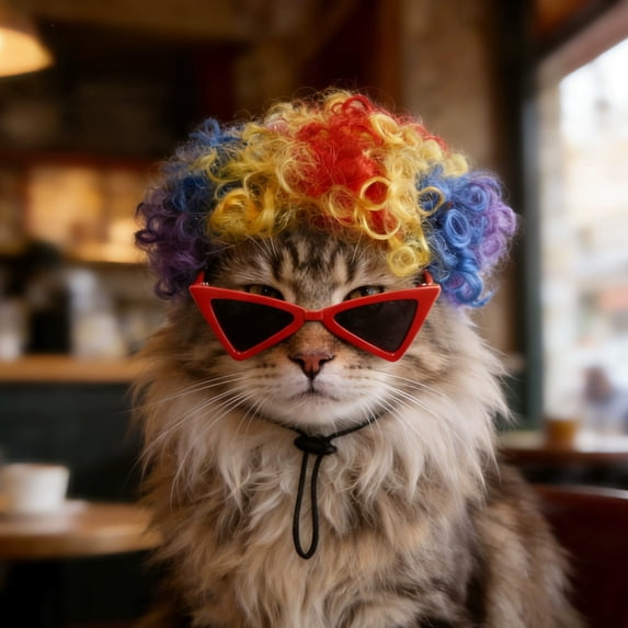 Pet Wig & Glasses Set Funny Cat Dog Dress Up Accessories Cute Pet Hair Headwear DIY Adjustable Pet Headgear for Birthday Parties Festivals Holiday Photo Props Puppy Kitten