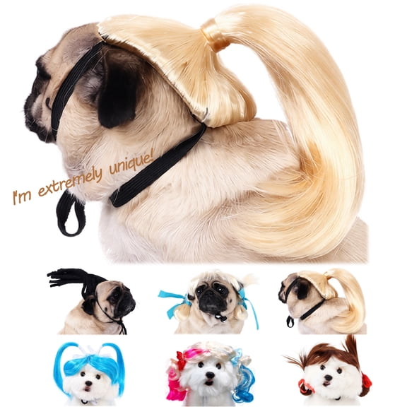 Pet Wigs for Dogs Wigs for Dogs Adjustable Elastic Band Trimmable Reusable Funny Dog Costume Wig for Small Medium Large Dogs Halloween Christmas Party Cosplay Accessory,F
