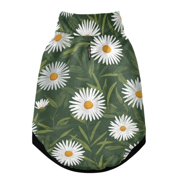 Pet Winter Coat Snow Zipper Clothing Cold Weather Dog Vest Warm Puppy Coat Daisies on Green Background