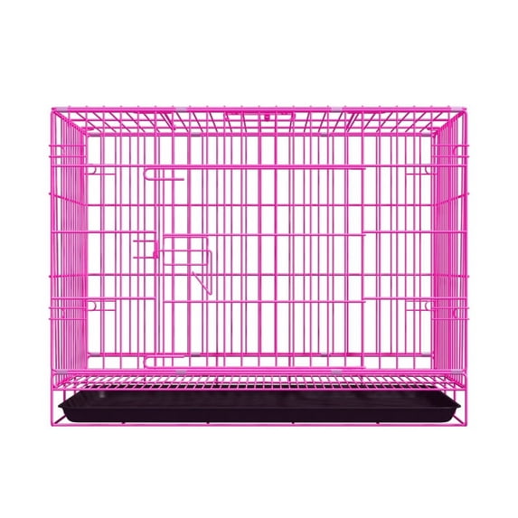 Pet Wire Folding Cage Dog Crate with Pull out Tray, Pink, 33"×23"×26"