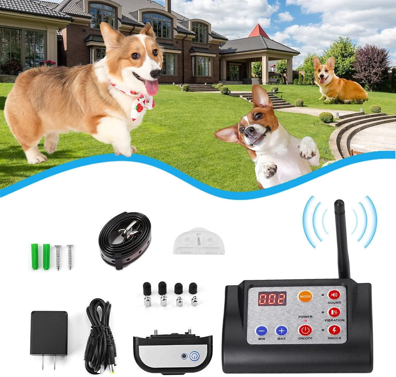Pet Wireless Fence for Dogs,Waterproof Dog Shock Collar,Portable