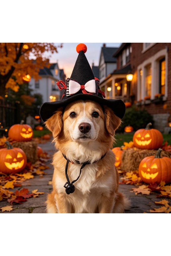 Pet Witch Hat, Mini Pointed Halloween Hat with Bow for Cats and Small Dogs, Festive Photo Prop and Party Accessory for Holiday Dress Up