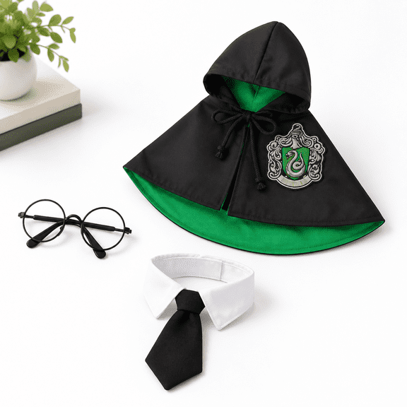 Pet Wizard Costume Set for Small Dogs Cats, Black+Green, Small