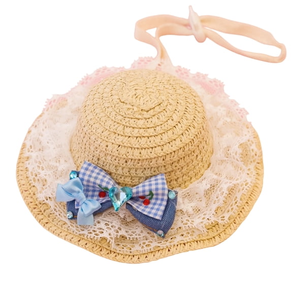Pet Woven Straw Hat, Sun Protection Cap for Cat Dog Outdoor Sunscreen Dress Up