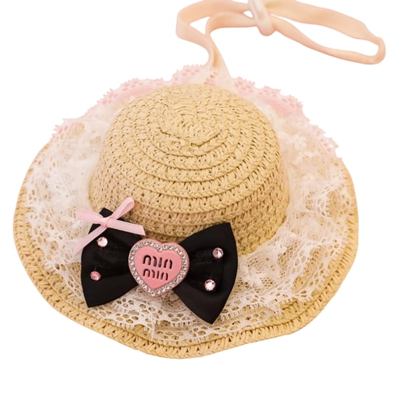 Pet Woven Straw Hat, Sun Protection Cap for Cat Dog Outdoor Sunscreen Dress Up