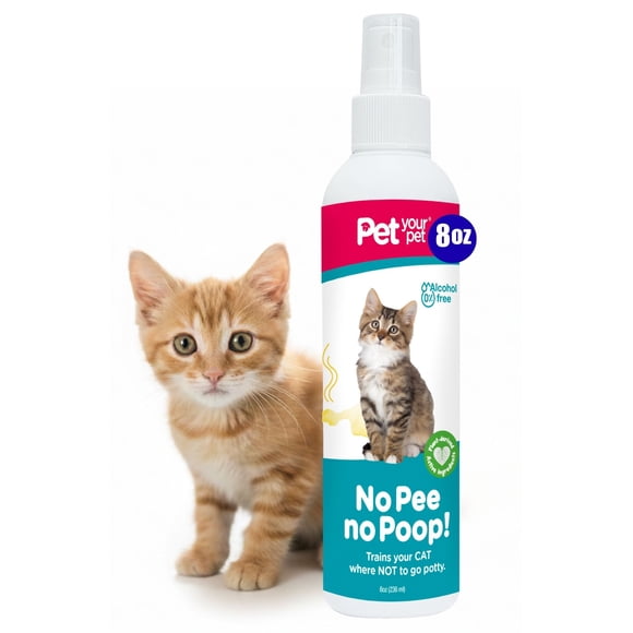 Pet Your Pet No Pee No Poop Cat Potty Training Spray, 8 fl oz  Safe & Non-Toxic for Kittens & Cats, Outdoor