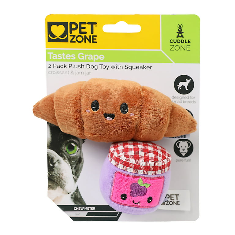 Pet Zone Brunch Buddies Plush Squeaky Dog Toys for Small Dogs, 2 Pack 