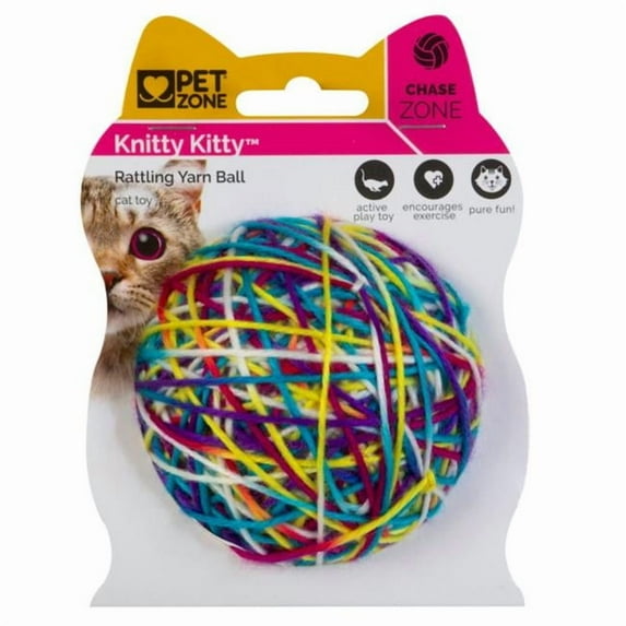 Pet Zone 780824151972 Products Knitty Kitty Rattle Yarn Ball Cat Toy - Small - Pack of 2