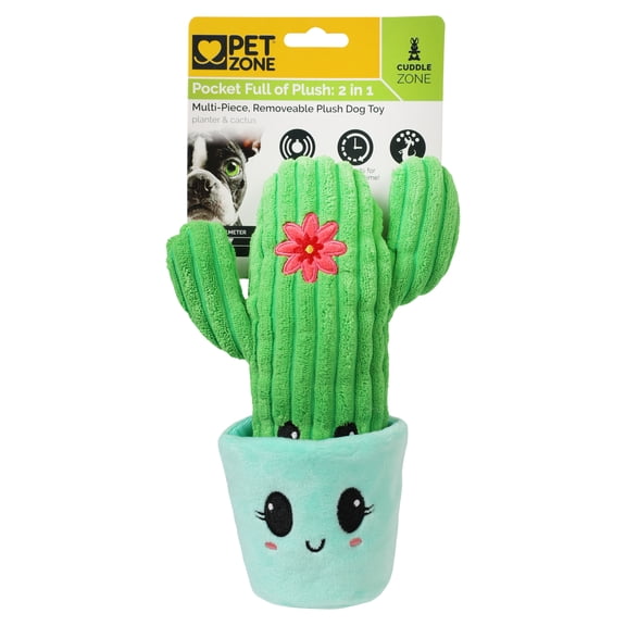 Pet Zone Squeaky Cactus 2 in 1 Pocket Plush Squeaky Dog Toys for Small Dogs