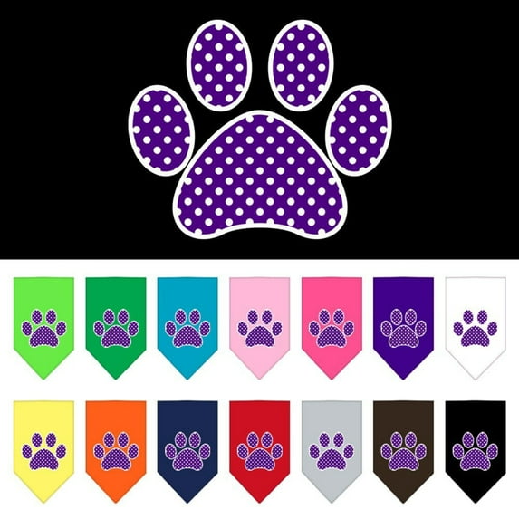 Pet and Dog Bandana Screen Printed, "Purple Swiss Dot Paw"