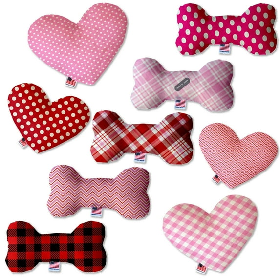 Pet and Dog Plush Heart or Bone Toy, "Valentine's Day Plaids, Dots Chevron Group" (Available in different sizes and patterns!)