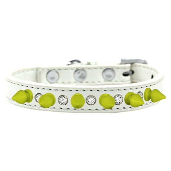 Pet and Dog Spike Collar, "Clear Crystals Neon Yellow Spikes”