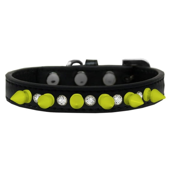 Pet and Dog Spike Collar, "Clear Crystals Neon Yellow Spikes”