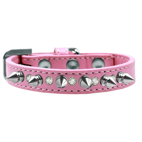 Pet and Dog Spike Collar, "Clear Crystals Silver Spikes”