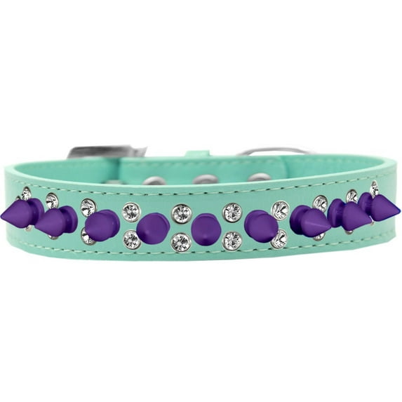 Pet and Dog Spike Collar, "Double Clear Crystals Purple Spikes”