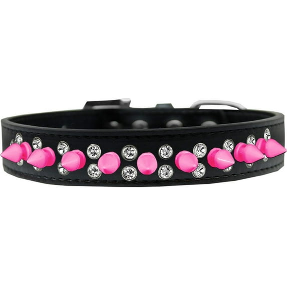 Pet and Dog Spike Collar, "Double Crystal Bright Pink Spikes"
