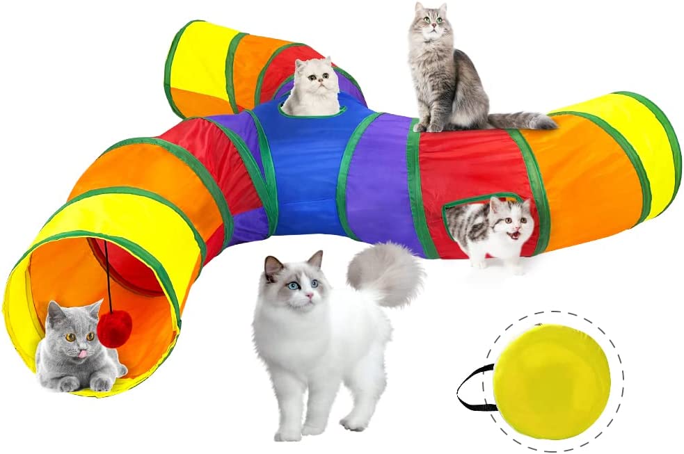 Pet cat play tunnel tube foldable, 3way Smovement pet tunnel with