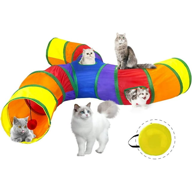Pet cat play tunnel tube foldable, 3way Smovement pet tunnel with interactive ball indoor