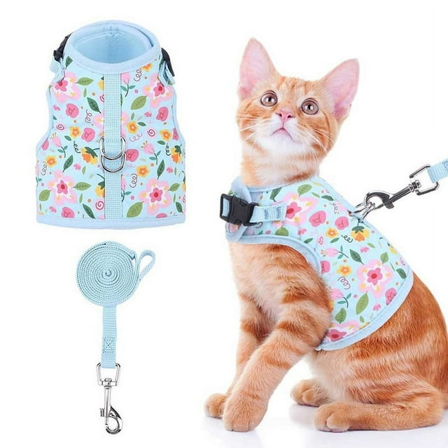 Pet chest harness and drawstring lightweight, soft, breathable mesh walk-in harness suitable forsmall, medium and large cats. Adjustable and easy to control harness to prevent escape