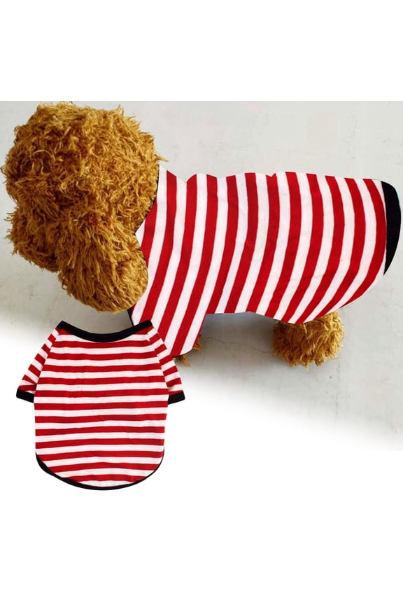 Pet clothes suitable for small dogs Korean style striped t shirt with round neck comfortable pet apparel for daily wear, 25 cm, Red